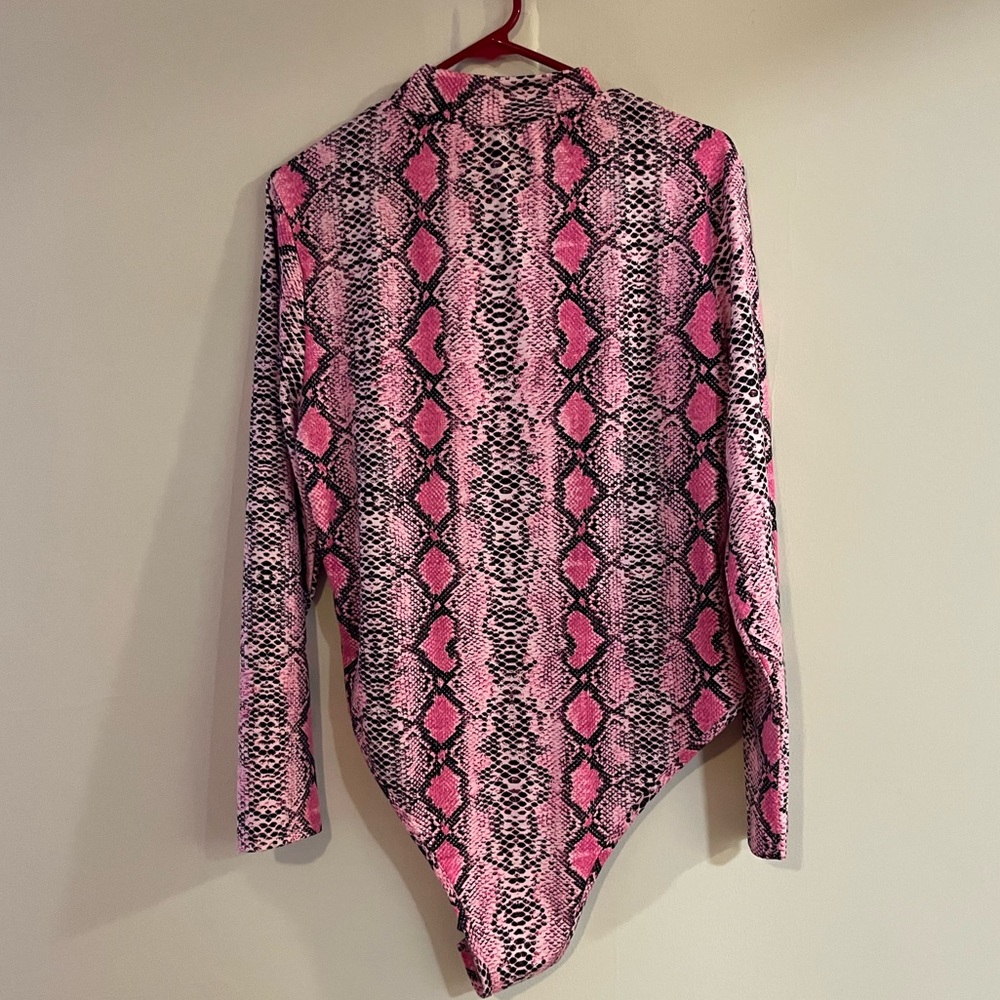 Pink snakeskin turtle neck bodysuit
